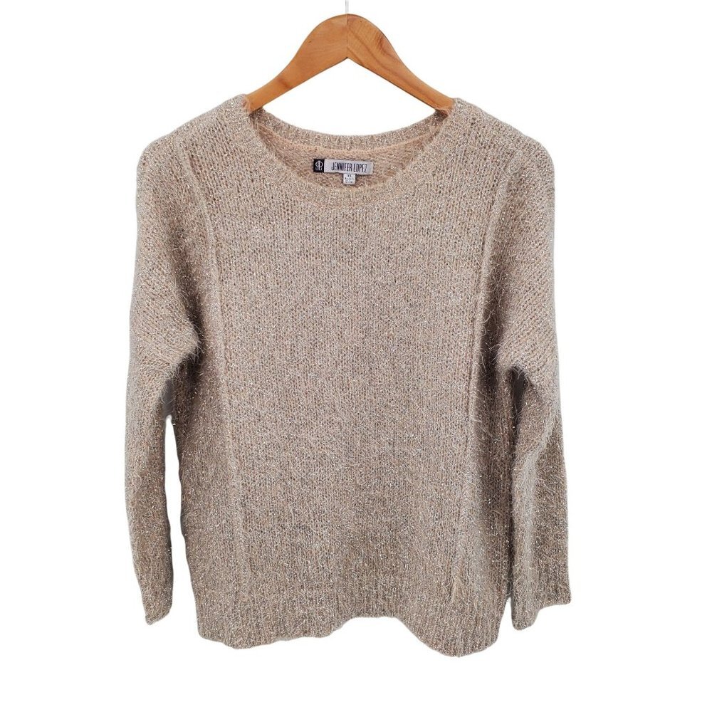Jennifer Lopez Womens Crew Neck Sweater Sz XS Long‎ Sleeve Sparkle Pink